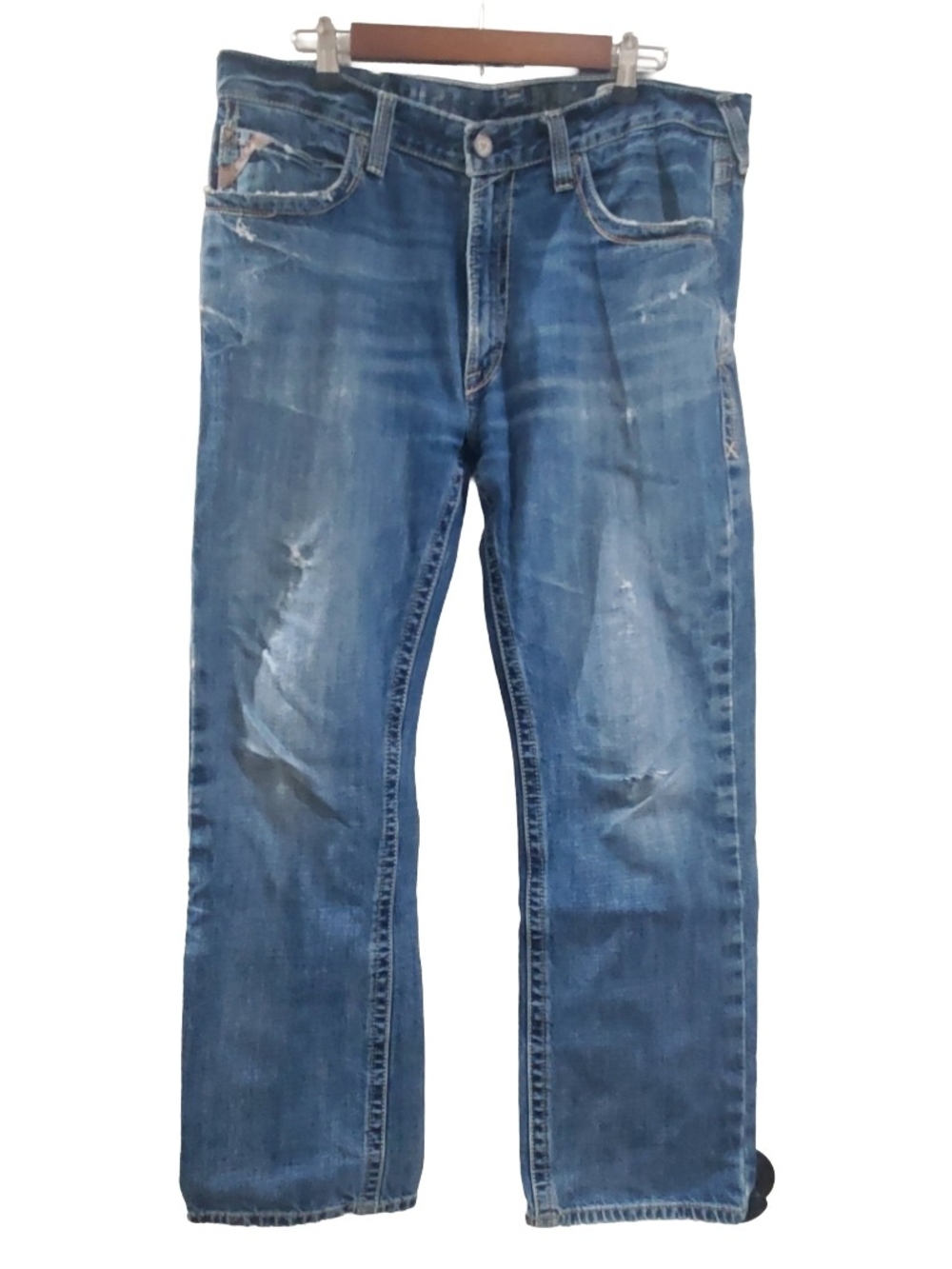 Ariat Men's Straight-Leg Distressed Jeans M5 Gulch Medium Wash 36 X 32